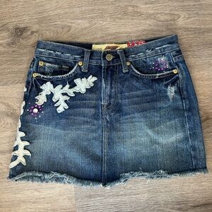 7 For All Mankind Mini Rhinestone Denim Mini Skirt 26